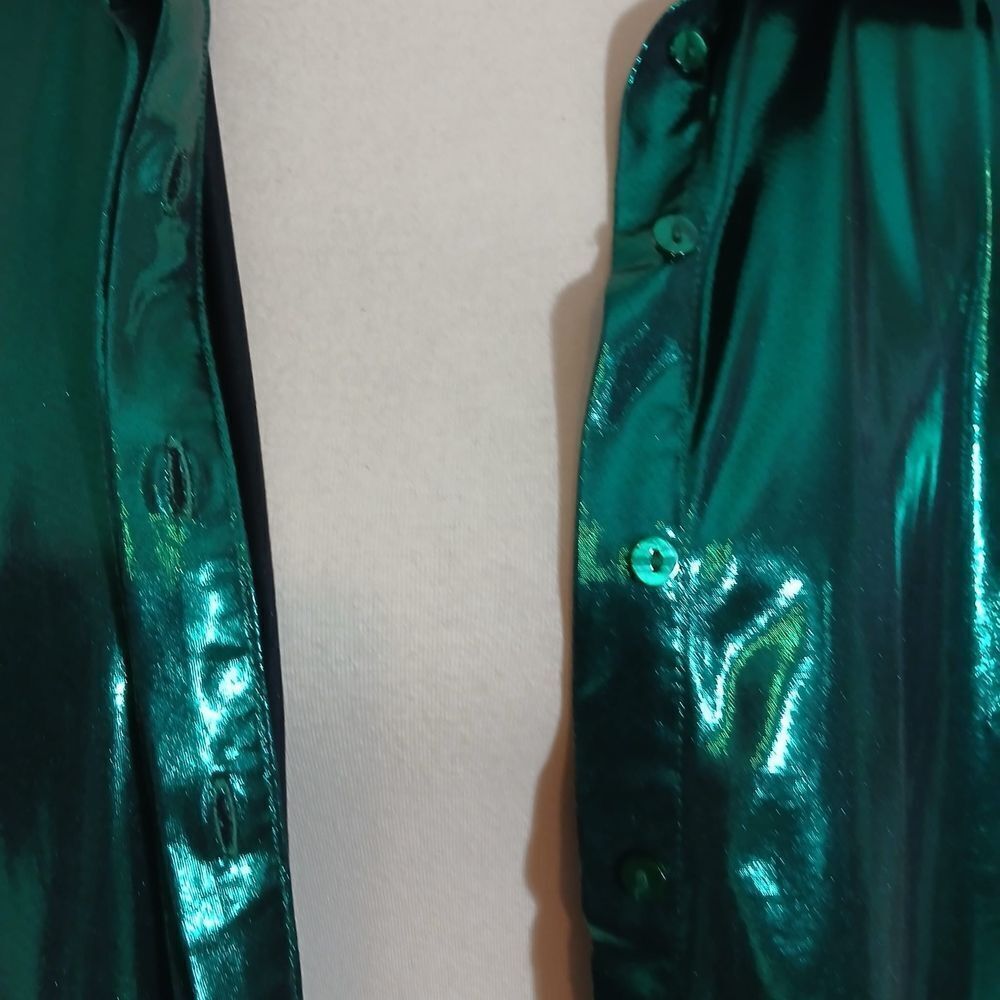 Anthropologie Gillian Liquid Shine Green Long Sleeve Button Down Shirt Size S - Picture 10 of 12